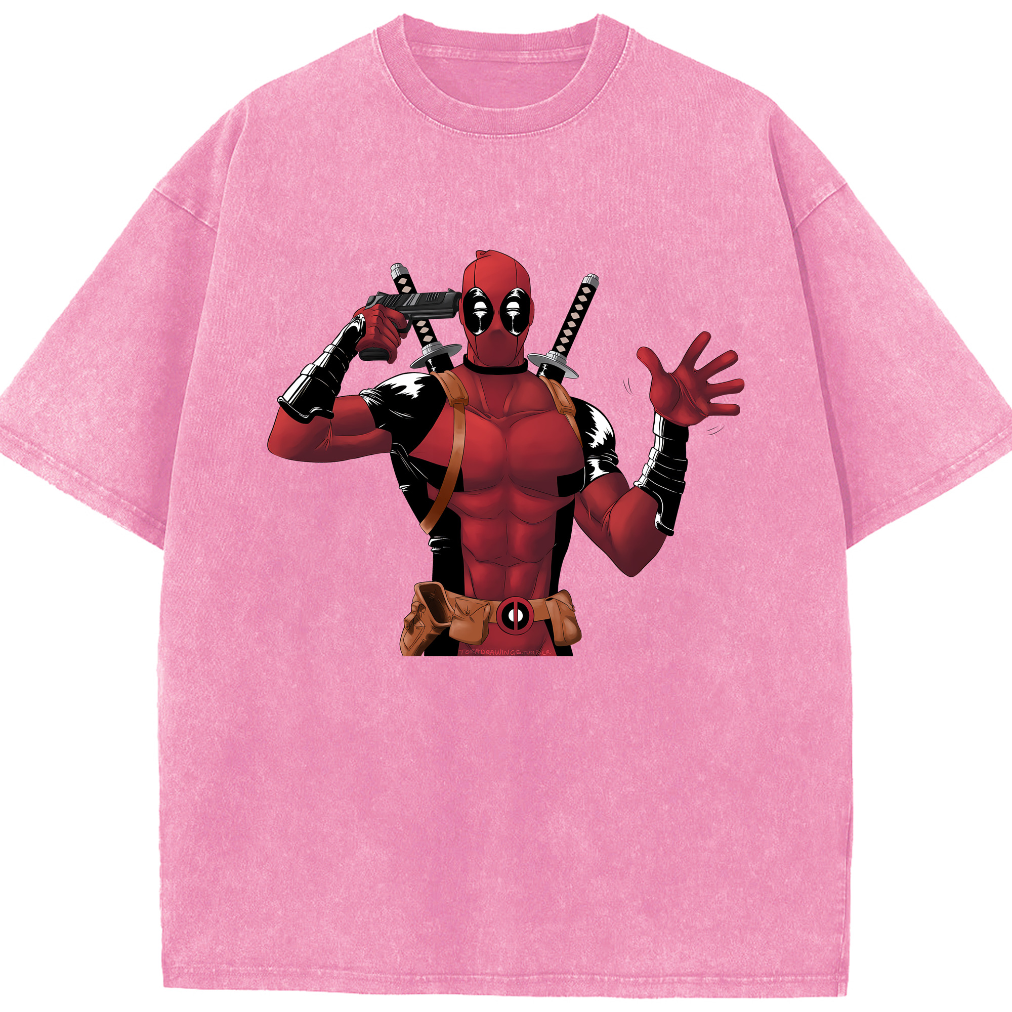 （画像用） Deadpool デッドプール 綿100% ヴィンテージ風 半袖Tシャツ（フロントプリント）